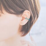 〈痛くない〉〜2way〜ターコイズブルー×チェーンイヤーカフ・イヤリング・フェイクピアス・ノンホールピアス(片耳用)(調節可能)