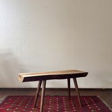 削り仕上げ　木目が美しいタブの木＋ウォールナットベンチ　H395mm