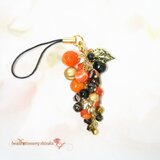 天然石バイカラーストラップ＊Black＆Orange