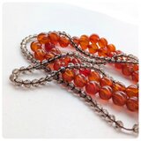 ∴天然石ビーズ∵ 宝石質カーネリアン(Sﾗｲﾝ ﾂｲｽﾄ) &スモーキークォーツ