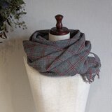 ふっくらウールガーゼ マフラー＿チェック(白黒&レッド)