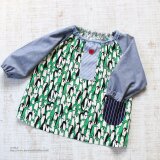 【100】スモック＊北欧風ペンギン×ダンガリー　グリーン　入園準備