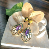 アラビアンピアス☪︎グリーン☾︎ウッド 宝飾品デザイン❀パープル No.1095