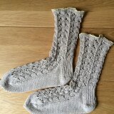 手編み靴下Organic cotton100% グレー×イエロー