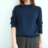 「オンからオフにも」襟付き12Gワイドリブニット＜アイアンネイビー＞