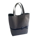 2足用シューズバック　グレー×紺リボン