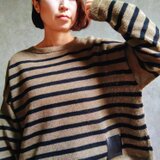 sale !! リネンニット ボーダー サンプル品 / 薄茶 × 黒 麻　美シルエット