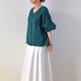 ほっこりシルエット ブルゾン風 ドロストブラウス 中厚リネン/グリーン