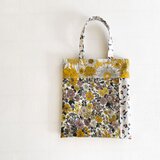 リバティ　ラミネートミニバッグ 　秋色イエロー系パッチワーク