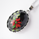ネックレス 黒瑪瑙×ポインセチアのクリスマスペンダント ネックレス 金沢箔24K・天然石 冬ギフト 秋冬 贈り物に