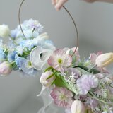 インテリアにも◎【ブートニア込】淡色ふわふわフープブーケ　アーティフィシャルフラワー/ウェディングブーケ/