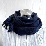 秋冬 ふっくらリネンのストール　ネイビー　ダブルガーゼ