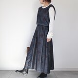 藍色大島紬のセットアップ風ワンピース（花菱と雲文様・L）