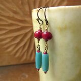 アンティーク　ロシアンブルー　青緑　＋　ホワイトハート　金赤　ピアス＆イヤリング　百世 momotose（西）