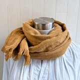 ＜受注制作＞秋冬 ふっくらリネンのストール　ライトブラウン　ダブルガーゼ