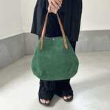 『2025登場Mサイズ』牛床ベロアと極厚オイルヌメの丸型トートバッグ M-size【グリーン】