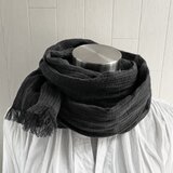 秋冬 東炊きリネンのストール　 ギンガムチェック　黒×グレー