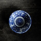 【金継ぎ用に】見込みに花文様◆伊万里　印判六寸鉢　骨董/antiques　碗　明治期【ニュー・削げ有り】