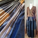 sold 絵画なパッチワーク♥ノワール♥2段ティアードギャザースカート♥上質ウール混♥裏地付き♥マキシ丈