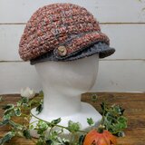 ツイード調のニットキャップ（赤系）