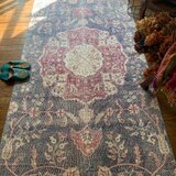 大判　ロング　251×112 トルコヴィンテージラグ　インディゴ　ローズレッド　絨毯　ヴィンテージラグ　トルコラグ