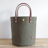 レザーハンドル帆布 丸底トートバッグ オリーブ