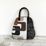 小さなボストンバッグ　ハンドバッグ　幾何模様とツィード