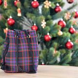 数量限定!   ウールタータンチェック　2way ポシェットマリンバッグ　ミニショルダー　ネオン　クリスマスギフト・ご褒美