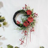 ★【数量限定販売】ポインセチア（レッド）と サンキライ の クリスマスリース AX605 アーティフィシャルフラワー