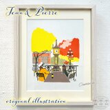 【原画】スチームクロックの前で楽しむ紅葉【ジャンとピエールの世界旅行】