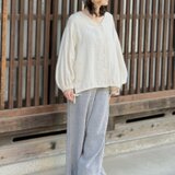 ほっこりシルエット ブルゾン風 ドロストブラウス ウールリネン/アイボリー