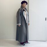 ウールロングコート(薄グレー×オフ白)