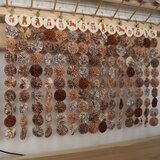 【送料無料】柴犬のれん　1点限定　カフェカーテン　お花　犬グッズ　ヨーヨーキルト　パッチワーク　No.439