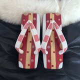 S 赤金銀 水玉の四角い下駄 三味右近