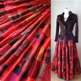 一点もの♥絵画なパッチワーク♥DeepRed♥大人の上質チェック＆フラワー♥ボリュームティアードスカート