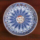 古伊万里 染錦 幾何学文 六寸皿 明治時代 E2003A