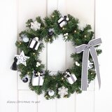 モノトーンクリスマス♪ モノトーンの贈り物 大人シックなクリスマスリース  ゴールドを添えて　R&yCH175