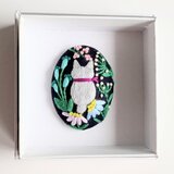 ねこと草花の刺繍ブローチ(botanical）#423