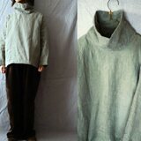 【受注制作】スレートグレー/天日干し40リネン　中綿あったかオフタートルプル(筒袖)