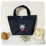裏も表も般若と小面の黒いミニトートバッグ 鬼 能