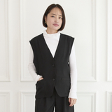 美シルエット✨ 体型カバー効果 サラサラ素材 ジレ　ブラック　0746BK