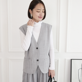 美シルエット✨ 体型カバー効果 サラサラ素材 ジレ　グレー　0746Grey
