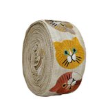 インド刺繍リボン50cm切り売り キャットフェイス ベージュ 5.6cm幅 HC 猫 ねこ R-0799