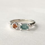 アクアマリンとガーネットの指輪