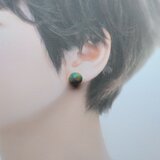 「ひだまり」陶土のピアス／イヤリング＊＊＊青緑赤のグラデーション
