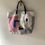 リネンの色合わせとコラージュバッグ