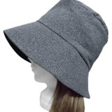 つば長・ゆったりバケットハット◆鹿の子織コットンニット／杢グレー×ネイビー　◇紫外線対策・小顔効果・オールシーズン着用◇