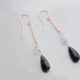 コッパーオブシディアンとダブルポイント水晶のピアス　１４kgf