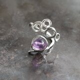 錫と天然石のオープンリング　MEGULY　アメシスト　あぶく