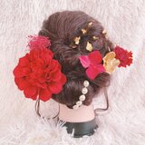 ダリア☆前撮り☆成人式髪飾り☆卒業式髪飾り☆かすみ草☆プリザーブドフラワー☆結婚式髪飾り☆白無垢ヘア☆ダリア☆着物☆ヘッドドレス